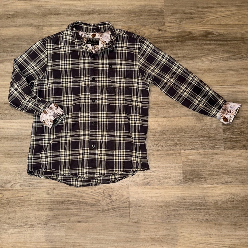 Pladra Flannel Shirt Mens Large Plaid Owl Lined Button Up Outdoors
